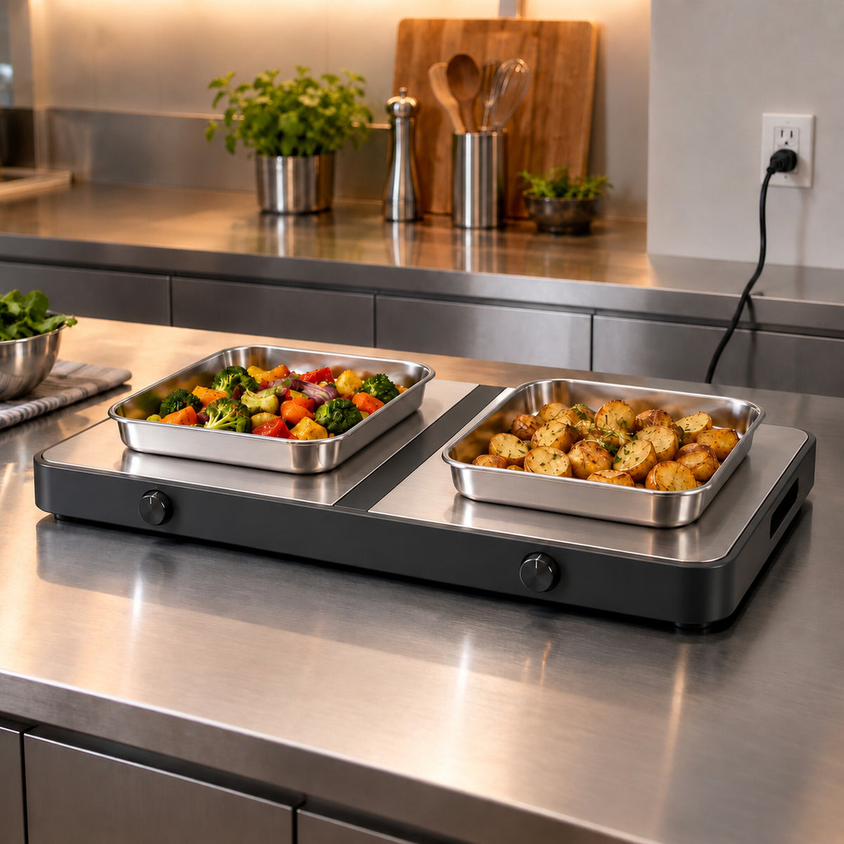 Dual-Zone Electric Buffet Warming Tray