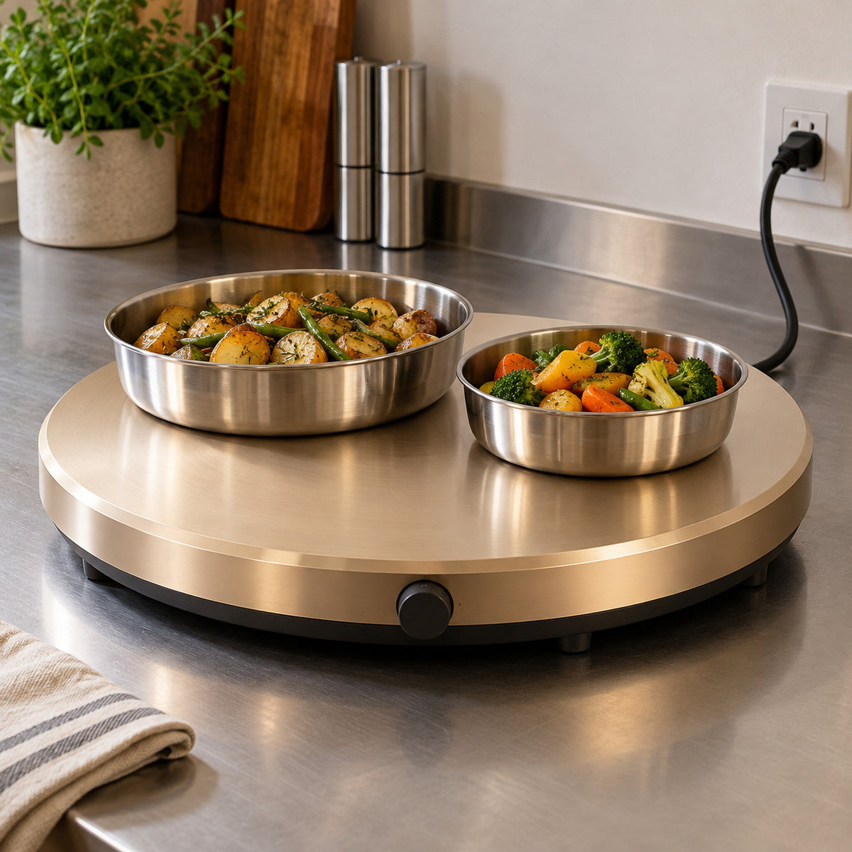 Round Aluminum Electric Table Warmer